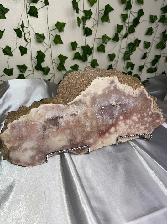 XL Double-Sided Pink Amethyst Crystal Slab-on-Stand