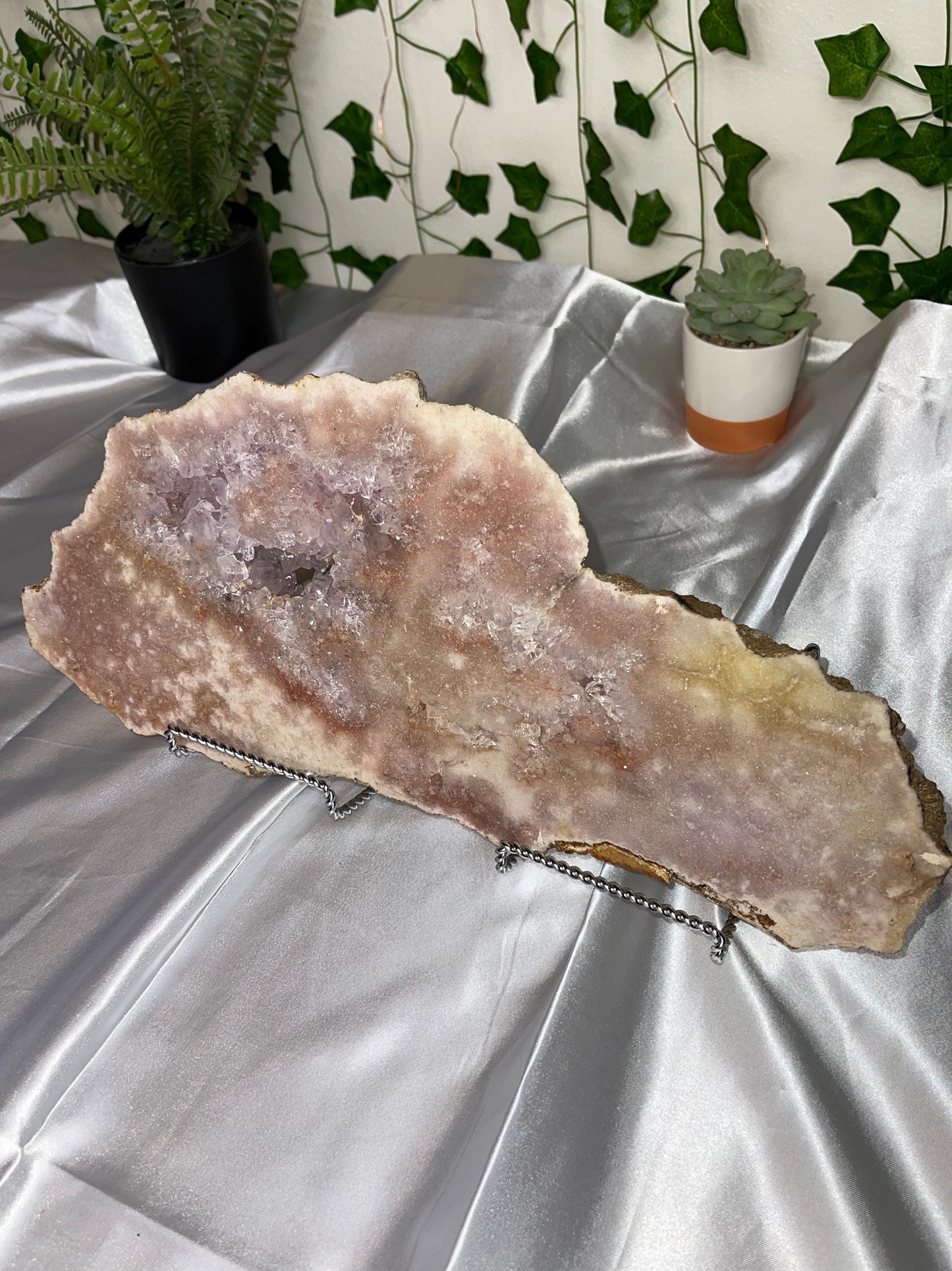 XL Double-Sided Pink Amethyst Crystal Slab-on-Stand